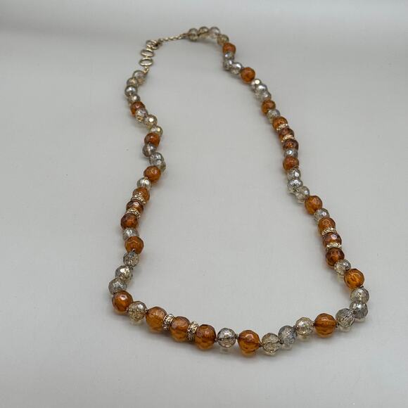 Vintage Monet Brown Honey Gold Tone Faceted Glass Bead Long Necklace - Picture 4 of 12